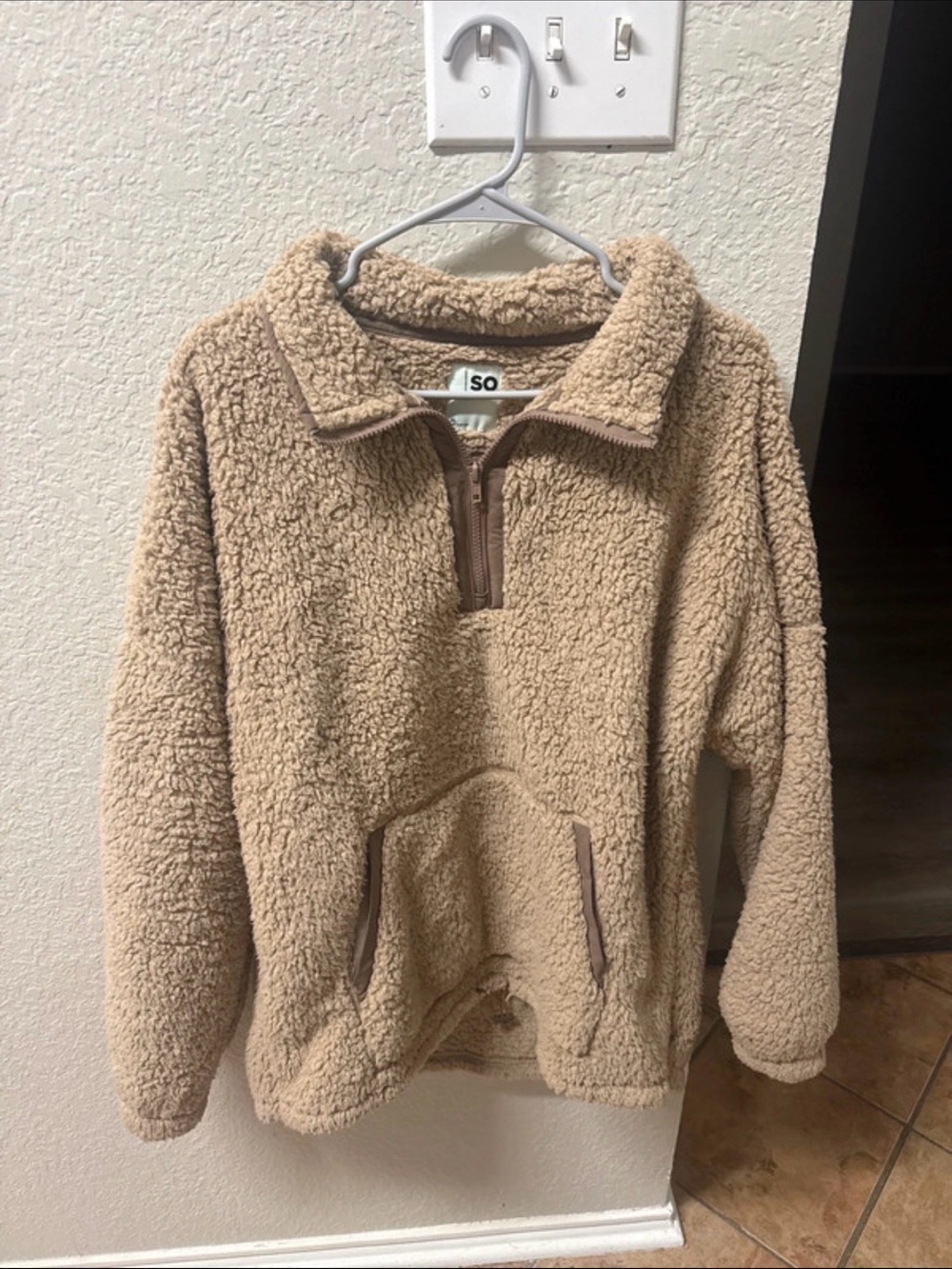 SO Beige Sherpa Half-Zip Pullover Hoodie